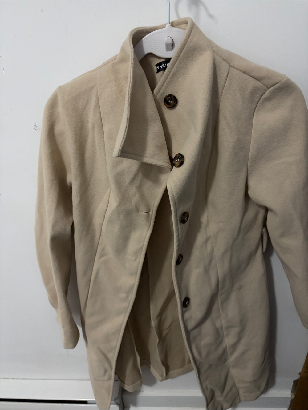 Shein Men's Cream Button Front Coat